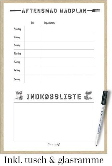 Aftensmad Plantavle (inkl. tusch og glasramme)