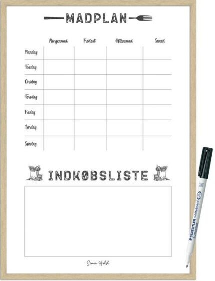 Madplan Tavle (inkl. tusch og glasramme)