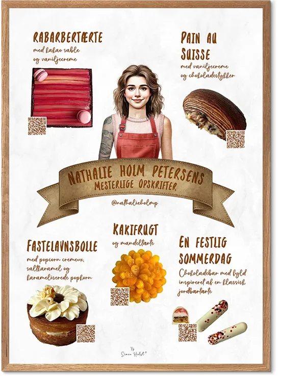 Nathalie Holms Dessert Plakat Lys Marmor Egetræsramme